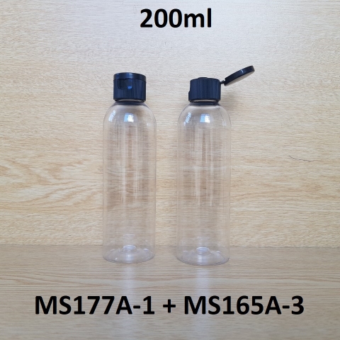 Chai trong vai tròn nắp bật sọc đen LW 200ml