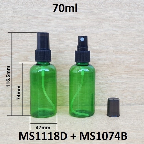 Chai xanh lá phun sương đen nắp chụp đen 70ml