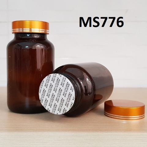 Hũ TT viên nang NÂU nắp vàng - bạc 2 viền 200g