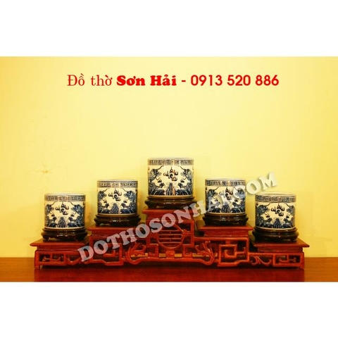 Ngũ sơn kê 5 bát hương, gỗ hương rộng 18cm