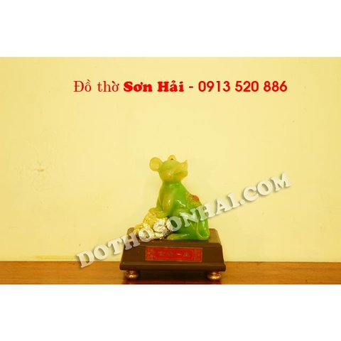 Con chuột phong thủy, tượng chuột màu xanh ngọc, 16cm x 18cm