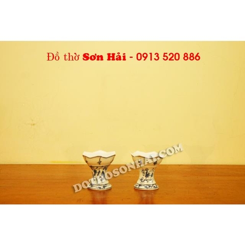 Chân nến bằng gốm sứ Bát Tràng men lam giả cổ, cao 8cm