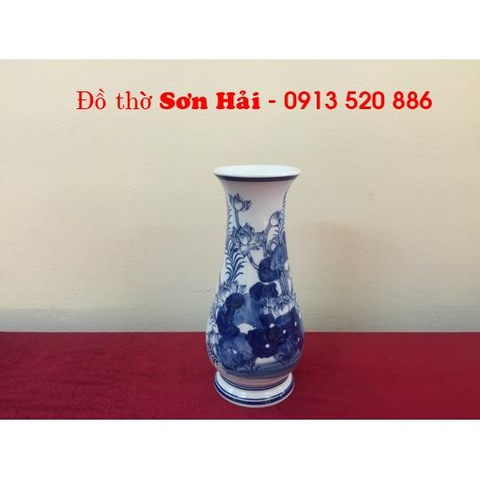 Lọ hoa giả cổ ​Bát Tràng, lọ Huệ, men lam cao cấp, cao 22cm