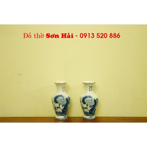 Lọ hoa sứ Bát Tràng, men lam giả cổ cao cấp, cao 18cm