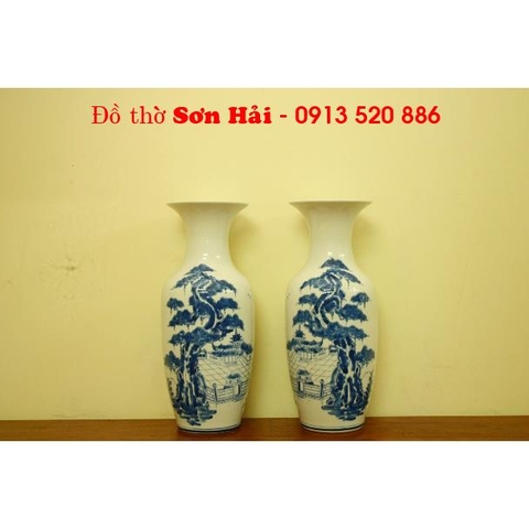 Bình hoa Bát Tràng, men lam giả cổ đẹp, cao 41cm