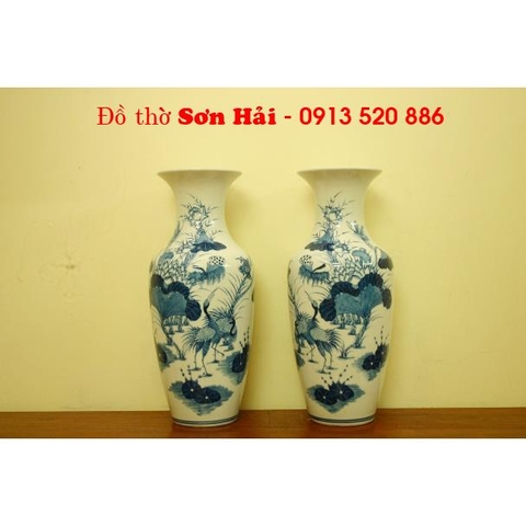 Giá lọ hoa Bát Tràng, men lam giả cổ cao cấp, cao 45cm