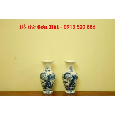 Bình hoa gốm sứ Bát Tràng, men lam giả cổ cao cấp, cao 20cm