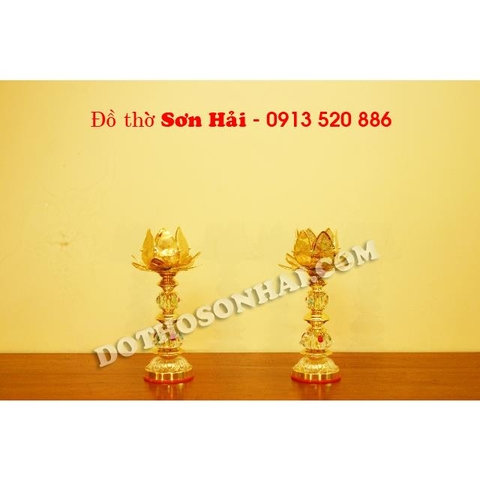 Đèn thờ hoa Sen 1 bông Sen đồng cao cấp, cao 32cm