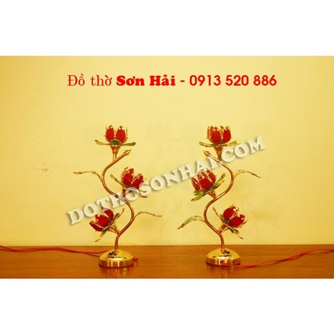 Đèn thờ hoa Sen 3 bông pha lê cao cấp, cao 42cm