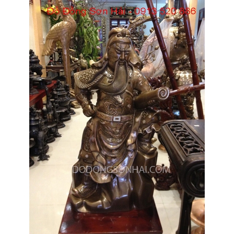 Tượng Quan Vân Trường bằng đồng đỏ khảm tam khí cao 50cm, mã PH02