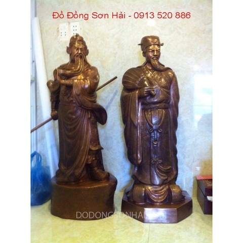 Tượng Quan Công, Khổng Minh bằng đồng đỏ làm màu cổ, cao 50cm, mã D01