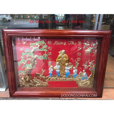 Tranh đồng mừng thọ cụ bà, hàng chạm tinh xảo, 50cm x 70cm, mã TH03