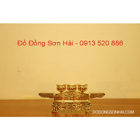 Bộ ngai chén thờ Chiêu tài 3 chén nhỏ, rộng 26cm, cao 9cm, mã F640