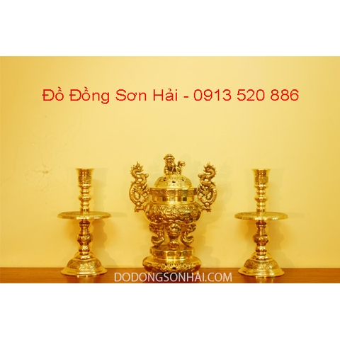 Bộ lư đồng thờ gia tiên, bộ tam sự bằng đồng Đài Loan cao 46cm, mã B268A