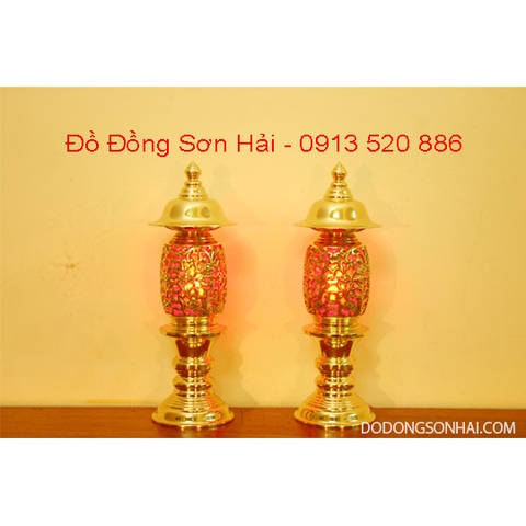 Đèn thờ cúng bằng đồng Đài Loan cắm điện cao cấp, cao 39cm, mã G709