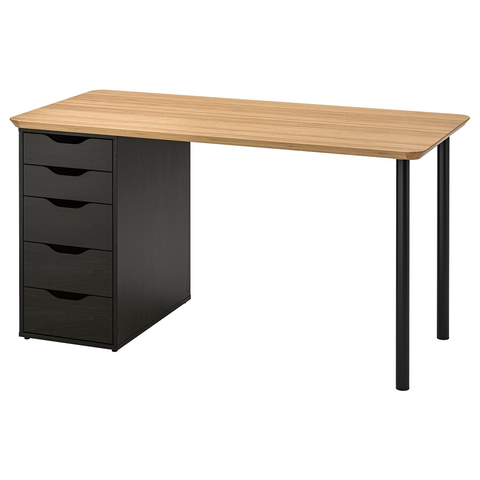 BÀN LÀM VIỆC ANFALLARE / ALEX IKEA - TRE/ĐEN NÂU 140x65 cm