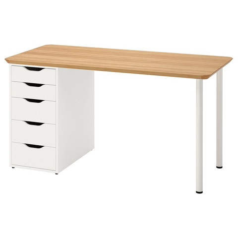 BÀN LÀM VIỆC ANFALLARE / ALEX IKEA - TRE/TRẮNG 140x65 cm