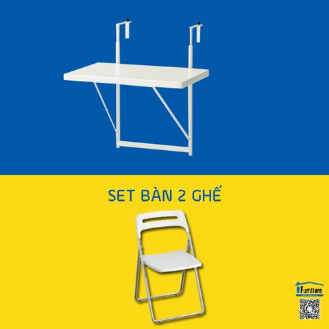 SET BÀN 2 GHẾ BAN CÔNG TORPARÖ/NISSE CROM IKEA-Màu trắng