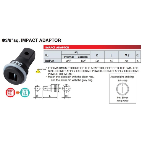Đầu chuyển cho súng 3/8 BAP34