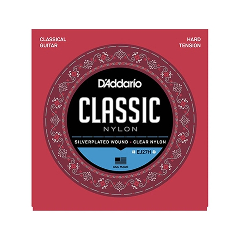 D'Addario EJ27H Student Nylon Classical Guitar Strings, Hard Tension, Clear/Silverplated Wound