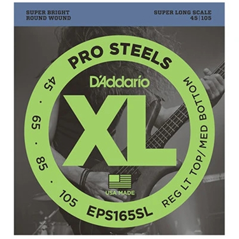 D'Addario EPS165SL Prosteels Round Wound Bass Guitar Strings, Custom Light, 45-105, Super Long Scale