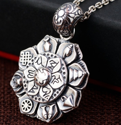 MẶT DÂY CHUYỀN LIÊN HOA KHẮC OM MANI PADME HUM - DC533