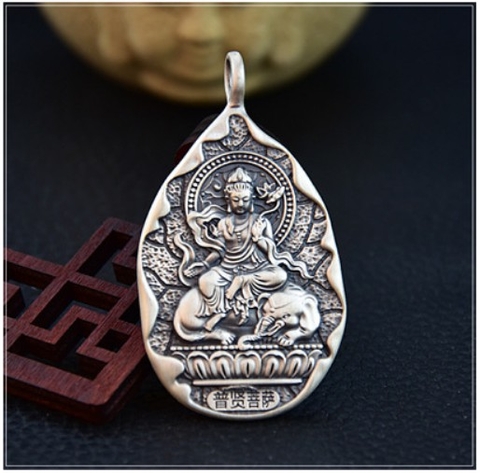 Mặt Dây Chuyền Phổ Hiền Bồ Tát - Khắc Om Mani Padme Hum - DC5372