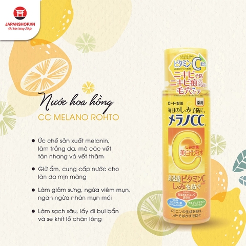 Nước hoa hồng CC Melano Rohto 170ml