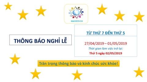 THÔNG BÁO LỊCH NGHỈ LỄ 30/04 & 01/05