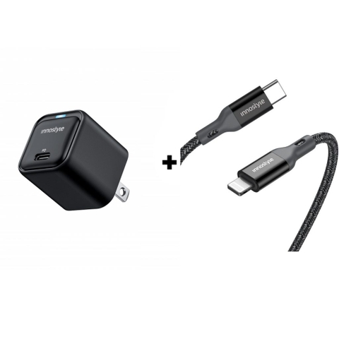 COMBO SẠC NHANH IPHONE SIÊU NHỎ 20W INNOSTYLE ULTRA MINICUBE II VÀ CÁP IPHONE INNOSTYLE POWERFLEX USB-C TO LIGHTNING MFI 1.5M 20/30/60W