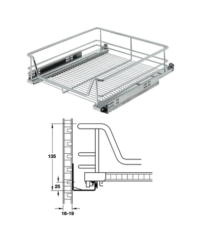 Rổ kéo lọt lòng cửa bản lề Wire basket 500mm Hafele 540.26.265
