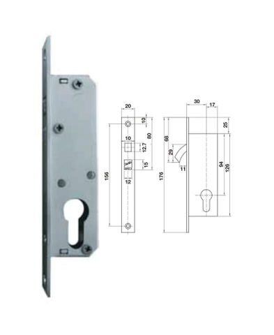 Thân khoá cho cửa trượt đố nhỏ S30/0A Hafele 911.26.595