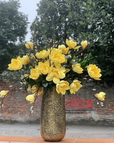 Hoa giả cao cấp-Bình mộc lan vàng