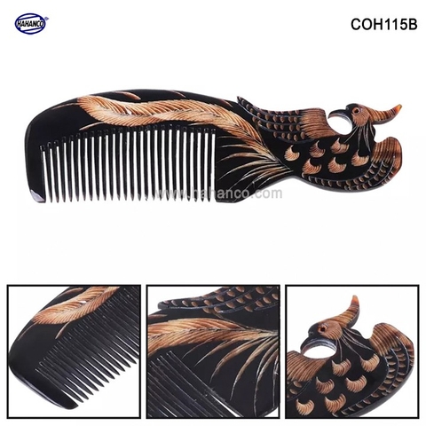 Lược sừng đen hình Phượng - COH115B (Size: L - 18cm) Quà tặng rất đẹp - Horn Comb of HAHANCO - Chăm sóc tóc