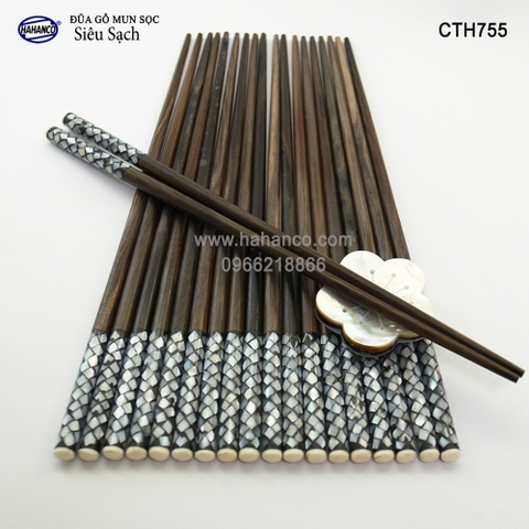 Đũa gỗ Mun Sọc đầu cẩm xà cừ đẹp (10 đôi) Tặng kèm hộp đẹp làm quà biếu - CTH755 - Chopstick of HAHANCO