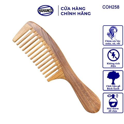 Lược Gỗ Thơm Răng Thưa Đa Năng HAHANCO Chuyên Chải Tóc Xoăn, Xù, Rối, Mát Xa - COH258