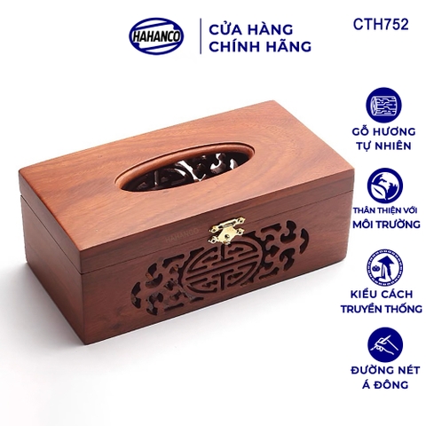 Hộp Giấy Ăn Bằng Gỗ Hương HAHANCO (Loại To) Đục Khắc Hoa Văn Tinh Xảo/Độc Đáo- CTH752