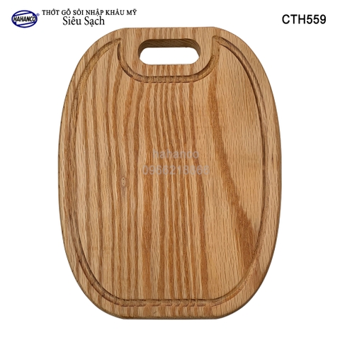 Thớt gỗ sồi Mỹ (OAK) bầu dục lỗ dài, có rãnh bao quanh - Xuất Khẩu Châu Âu - CTH559