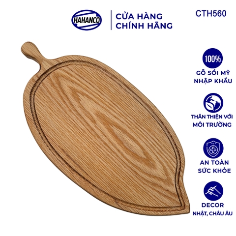 Thớt gỗ sồi nhập khẩu Mỹ (OAK) hình lá, có rãnh bao quanh - Xuất Khẩu Châu Âu- CTH560