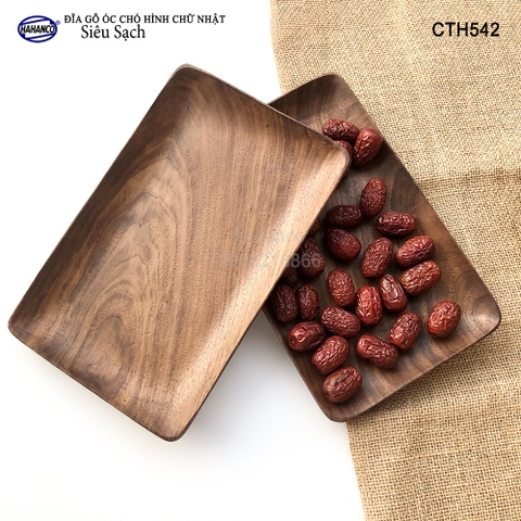 Khay/Đĩa chữ nhật gỗ Óc Chó nhập khẩu Mỹ nguyên khối - đựng đồ ăn/trang trí - CTH542
