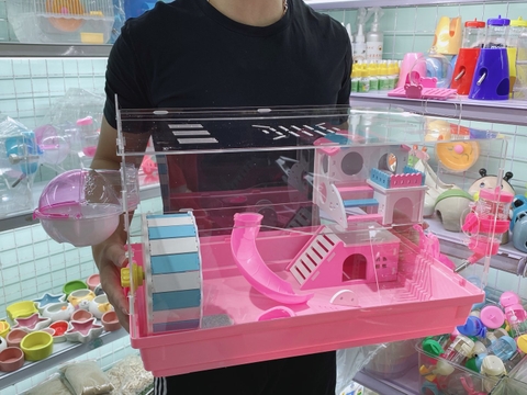 Lồng mica gỗ size 47 màu hồng