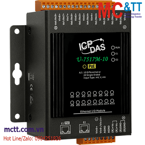 Module Ethernet OPC UA + MQTT 10/20 kênh đầu vào tương tự AI ICP DAS U-7517M-10 CR