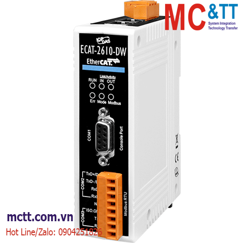 Bộ chuyển đổi EtherCAT Slave sang Modbus RTU + Gateway cho đồng hồ đo điện ICP DAS ECAT-2610-DW CR