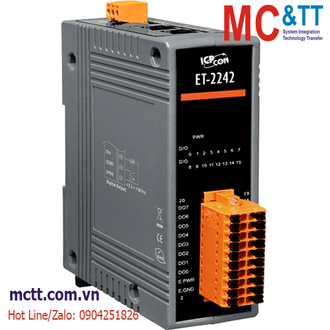 Module 2 cổng PoE Ethernet Modbus TCP & MQTT 16 kênh DO ICP DAS PET-2242 CR