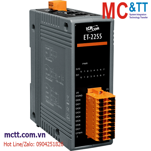 Module 2 cổng PoE Ethernet Modbus TCP & MQTT 8 kênh DI+ 8 kênh DO ICP DAS PET-2255 CR