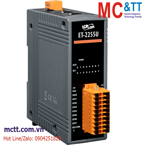 Module 2 cổng PoE Ethernet Modbus TCP & MQTT 8 kênh DI+ 8 kênh DO ICP DAS PET-2255U CR