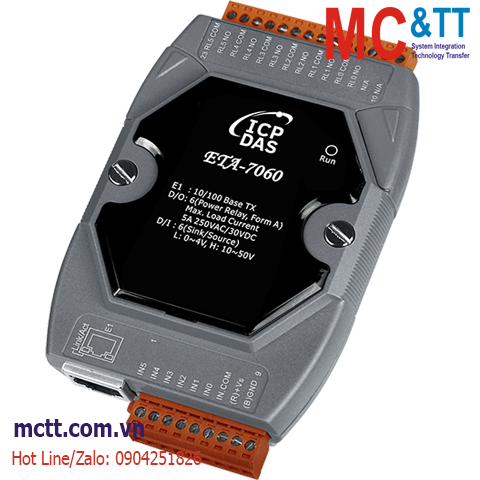 Module Ethernet Modbus TCP & MQTT 6 kênh DI+6 kênh Power Relay ICP DAS ETA-7060 CR