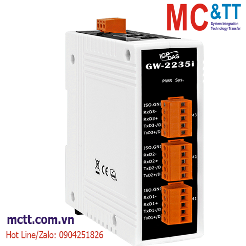 Bộ chuyển đổi Modbus Gateway 3 cổng RS-422/485 sang 2 cổng Ethernet ICP DAS GW-2235i CR