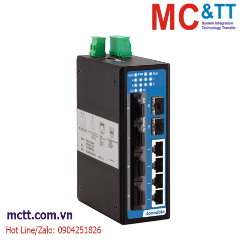 Switch công nghiệp 4 cổng Ethernet + 4 cổng quang (Single mode, Dual fiber, SC, 20KM) + 2 cổng Gigabit SFP 3Onedata IES2010-2GS-4F-SSC20KM
