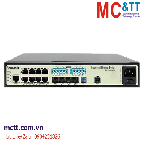 Switch công nghiệp quản lý Bypass 8 cổng Gigabit Ethernet + 4 cổng quang Gigabit SFP + 2 cổng quang Bypass 3Onedata IES3000-8GT4GS-2BP-P48P220